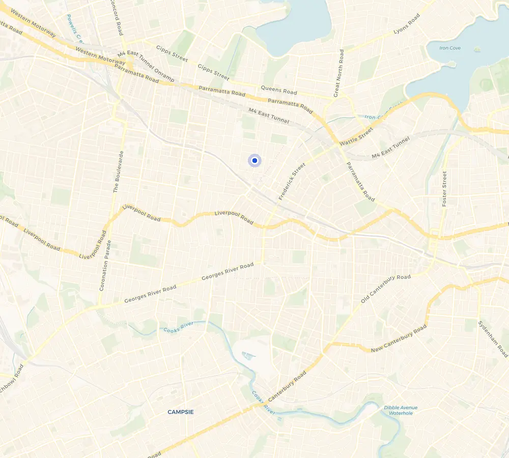 Map of the Croydon service area and the surrounding Inner West, showing Croydon and the nearby streets we cover.