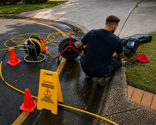 Plumber checking a blocked drain on a Croydon job