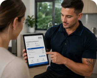 Plumber showing a Croydon customer the quote on a tablet