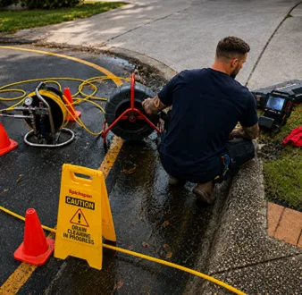 Burst drain pipe being repaired in Croydon